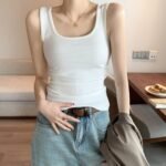 Solid Color Casual, U-Neck, Wide Shoulder Vest, Women'S Tank Top, Versatile Innerwear Or Outerwear, Sleeveless Vest, Comfortable And Simple, Suitable For Spring, Summer, Autumn Tops, Can Be Worn In Winter, Christmas, Valentine'S Day