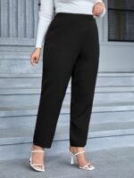 Women'S Plus Size Straight-Leg Pants - Stretchy Comfort Fit, Solid Black, All-Season Elegant Trousers For Casual & Professional Wear, Middle Eastern-Inspired Design - Image 4