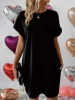 Dual Pocket Crew Neck Loose Dress, Casual Short Sleeve Dress For Spring & Summer, Women'S Clothing - Image 7