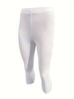 Plus Size Women'S High-Waisted Yoga Leggings - Quick-Dry Stretchy 7/8 Capri Pants For Summer, Tight-Fit Workout & Casual Wear, Solid Color, Machine Washable, Yoga Pants, Semitransparent Fabric, Highelastic Material - Image 6