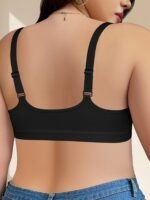 Women'S Plus Size Lace Front Closure Bra, Sexy Deep V-Neck Solid Color With Wide Straps, Comfortable Breathable Polyester Knit Fabric Bra With Contrast Lace Detail, No Padding - Medium Stretch - Image 5