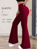 Women'S High-Waisted Black Flared Pants - High-Elastic Lightweight Breathable Yoga & Dance Pants With Tummy Control, 4-Way Stretch, Line-Up Hips For Casual & Workout Wear, Yoga Pants - Image 9