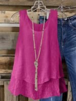 Women'S Plus Size Sleeveless Elegant Top - Lightweight Breathable Blue Round Neck Vest, Machine Washable Spring Summer Casual Wear, Elegant Special Line Collection, Sophisticated Design, Textured Fabric - Image 7