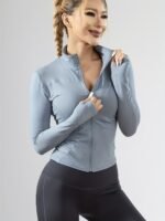 Women'S Quick-Dry Long Sleeve Zip-Up Sports Jacket - High Elasticity Breathable Yoga & Running Top With Front Pockets, Slim Fit All-Season Activewear For Gym, Outdoor Activities, Sleek Design, Durable Fabric - Image 5