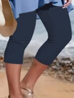 Women'S Plus Size High-Waisted Capri Leggings - Stretchy, Comfortable, Non-See-Through, Solid Black, Perfect For Spring/Summer/Fall, Machine Washable, High Waisted Leggings, Casual Wear, Versatile Fashion, Stretchy Fabric - Image 9