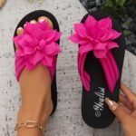 1Pc Women'S Floral Flip-Flops Women'S Floral Embellished Flip-Flops, Solid Color, All-Season, Slip-On, Vacation Style, Fabric Upper, Eva Sole & Insole, Mid Heel, With Taizhou-Origin For North America & European Special - Image 6
