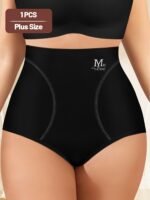 Miotan High-Waist Tummy Control Shapewear Panties For Women, Plus Size, Seamless, Comfort Fit, Butt Lifting, Breathable Polyester Blend, Black, Plus Size Panties