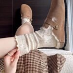 1/2/3 Pairs Of Socks For Women, Japanese And Korean Style, Spring And Summer Solid Color Retro Hollow Breathable Mesh Socks For Women, Autumn Mid-Tube Pile Socks For Women, Lace Japanese Loose Socks Ins - Image 5