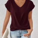 Women'S Sweetheart Neckline Short Sleeve T-Shirt - Solid Color, Regular Length, Summer Casual Top With Cross-Back Straps, Sweetheart Necklace