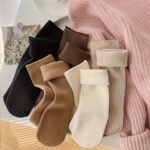 5 Pairs Of Cozy Women'S Striped Knee-High Socks - Soft Polyester Blend, Warm & Fuzzy, Perfect For Home & Casual Wear, Everyday Comfort Socks | Neutral Color Palette | Knit Texture - Image 3