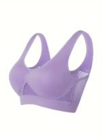 1Pc Essence Collection - High-Elasticity Bra With Removable Pads, Breathable Mesh Design For &, Wireless & Comfortable Fit, Plus Size Bra | Wireless Bra | Removable Pads - Image 5
