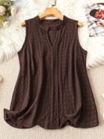 Elegant V-Neck Tank Top For Women, Made Of Solid Color Knitted Fabric, Featuring High Elasticity, Suitable For Wearing In All Seasons. - Image 6