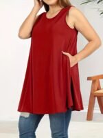 Women'S Plus Size Sleeveless Tank Top With Pockets - Casual, Comfortable, And Stylish Red Blend Vest For Casual Attire, Plus Size - Image 10