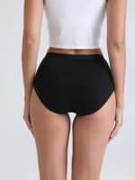 1/3/5Pcs Elegant Seamless High-Waist Women'S Underwear, Black Polyester Stretch Bikini Briefs, Comfortable High Support Ladies' Panties - Image 4