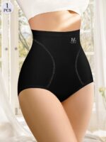 High-Waisted Tummy Control Seamless Women'S Panties, Triangle Cut, Comfortable Fit, Shaping And Lifting, Summer Thin Style, Black Color.