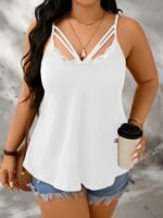 Plus Size Lace Trim Cami Top, Elegant Cut Out Sleeveless Top For Summer, Women'S Plus Size?Clothing - Image 2