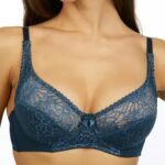 Gentle Care| Elegant Navy Blue Floral Lace Bra For Women - Sexy Unpadded Underwire Bralette With Bow Detail, Comfortable Nylon Blend Lingerie, Sizes 36E-44D, Special Occasion Lingerie|Delicate Bow Detail|Smooth Texture Finish