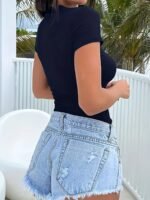 Women'S Slim Fit Stretchy T-Shirt - Black, Short Sleeve, Summer Casual Top, Comfortable & Breathable, Perfect For Casual Attire, Casual Attire Tee | Sleek Casual Style | Polyester Spandex Blend - Image 9