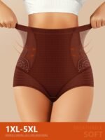 Miotan Women'S High-Waist Tummy Control Shapewear Panties, 1Xl-5Xl, Breathable Mesh Lace Design, Grey, Comfort Fit For Casual Attire, Tummy Control Underwear, Miotan - Image 3