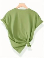 1Pc Stylish Letter Print Women'S Casual Sport Black Dark Grey White Apricot Brick Red Matcha Round Neck Pullover T-Shirt Polyester Spandex Comfortable Short Sleeve Top - Image 9