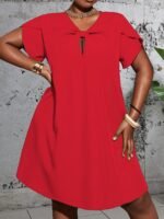 Women'S Elegant Bow Tie Neckline Dress - Vibrant Green Fitted Solid Color, Short Sleeve Lightweight For Spring Summer Fall, Casual To Semi-Formal Occasions, Seasonal Fashion, Smooth Glossy Texture, Spring Fashion, Quality Stitching, Stylish Ladies - Image 9