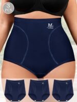 Set Of 3 Large Size High-Waisted Tummy Control Seamless Women'S Panties, Triangle Cut, Comfortable Fit, Shaping And Lifting, Summer Thin Style. - Image 4