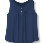 Plus Size Casual Tank Top, Women'S Plus Solid Round Neck Medium Stretch Henley Tank Top