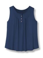 Plus Size Casual Tank Top, Women'S Plus Solid Round Neck Medium Stretch Henley Tank Top