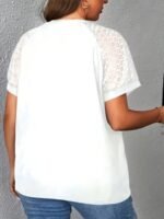 Plus Size, Plus Size Spring-Summer New Elegant Contrast Lace Splicing T-Shirt For Women Short Sleeve - Image 9