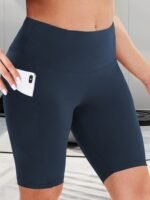 Women'S High-Waist Shaping Shorts With Crescent Pockets - Black, Stretchy Tummy Control, Mid-Thigh Length, Machine Washable, Summer Casual Wear, Everyday Compression Wear | Sleek Design | Tummy Control Shorts - Image 6