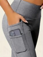 Plus Size Sports Leggings, Women'S Plus Solid Pipping High Rise High Stretch Skinny Leggings With Pockets Suitable Spring/Autumn - Image 4