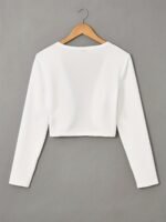 Solid Color Open Front Crop Jacket, Versatile Long Sleeve Outwear For Spring & Fall, Women'S Clothing - Image 9