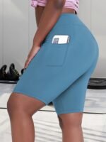 Women'S High-Waisted Plus Size Side Pocket Shorts, Breathable Workout Leggings For Women, Fitness Apparel
