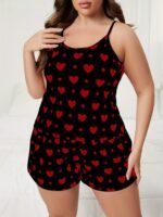 Women'S Cute Heart And Polka Dot Pajama Set - Red Camisole Top & Elastic Waist Shorts, Soft Polyester Blend, Machine Washable Sleepwear, Comfortable Loungewear|Heart Pattern Design|Smooth Fabric Finish - Image 10