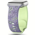 Women'S Floral Engraved For Apple Watch Band - Soft Silicone Sport Strap With Butterfly Clasp, Cute Flower Pattern Compatible With Series 1-10 & Ultra/Ultra 2/3/Se (38Mm-49Mm) - & Floral Design, Comfortable Durable Strap For Casual Attire - Image 14