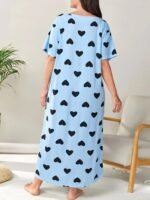 Women'S Plus Casual Sleep Dress, Plus Size Heart Print Short Sleeve Crew Neck Nightdress - Image 9