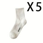 5 Pairs Men'S Mid-Calf Basketball Socks - Breathable Thick Towel Bottom, All-Season Moisture-Wicking Athletic Socks For Sports & Fitness, Usa Sizes 6-9, White, Sports Socks, Sports Footwear, Sleek Sock Design, Durable Sock Material, Workout Essentials, Sporty Look, Moisturewicking Fabric, Active Lifestyle - Image 5