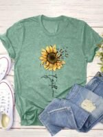 Sunflower Print Short Sleeve T-Shirt, Casual Crew Neck Top For Spring & Summer, Women'S Clothing - Image 2