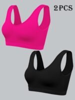 2Pcs Nadia Go Women'S Seamless High-Impact Sports Bras - No Padding Lightweight Thin Design, High Elasticity For Yoga, Running & Gym - Breathable Pink & Black, Yoga Accessories | Sleek Sports Bra | Highelasticity Fabric