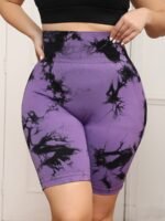 Plus Size Women'S High-Waisted Tummy Control Yoga Shorts - Tie-Dye Design, Stretchy Machine-Washable Fabric For Summer Workouts & Casual Wear, Tummy Control Shorts, Stylish Workout Apparel, Highelastic Fabric - Image 9