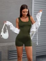 Women'S Off-Shoulder Backless Jumpsuit - Slim Fit Stretchy Solid Color Casual Romper With Drawstring Waist, White & Beige, Spring Summer Fashion, All-Season Versatile Outfit, Jumpsuit For Summer, Comfortable Footwear - Image 6