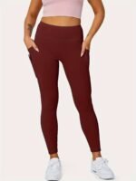Plus Size Sports Leggings, Women'S Plus Solid Pipping High Rise High Stretch Skinny Leggings With Pockets Suitable Spring/Autumn - Image 7