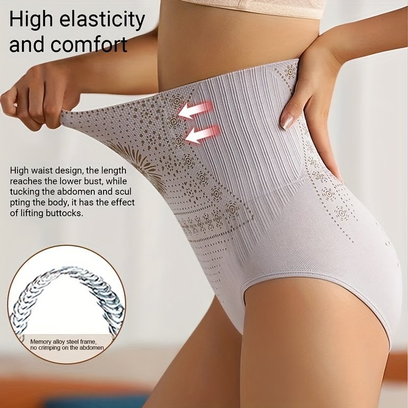 product-fancy-8a6dbef7-4f1c-4af9-b715-310ba58bf770.jpg 1Pc Women'S Floral Polyamide & Spandex High Waist Shaping Panties - Seamless Hip Lift Belly Control Shapewear Slim Briefs With Frill Detail And Dipped Hem For Postpartum Recovery - All-Season Skinny Fit Pull-On Underwear - Image 1