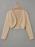 Solid Color Open Front Crop Jacket, Versatile Long Sleeve Outwear For Spring & Fall, Women'S Clothing - Image 6
