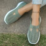 1 Pair Women'S Breathable Open Toe Sneakers, Casual All-Season Slip-On Walking Shoes, Lightweight Flat Sole With Solid Color Design, Comfortable Fabric Upper/Inner And Faux Sole - Image 6