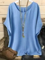 New Plus-Size Women'S Casual Vacation Solid Color Batwing Sleeve Shirt Top - Image 3