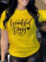 Letter Print T-Shirt, Short Sleeve Crew Neck Casual Top For Summer & Spring, Women'S Clothing - Image 3