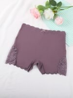 Women'S Mid-Rise Boyshort Panties - Contrast Lace Trim With Scallop Detail & Playful Bow Tie, Soft Comfortable Seamless Design, Moderate Support, Solid Color For Casual Or Special Occasions, Cute Panties, Everyday Comfort Wear, Elegant Underwear, Moderate Support Underwear - Image 7