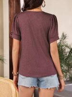 Crew Neck Solid T-Shirt, Elegant Ruched Short Sleeve Top For Spring & Summer, Women'S Clothing - Image 7