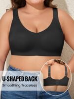Plus Size Seamless V-Neck Bralettes - Wireless, Removable Padding, Knit Polyamide Blend (75% Polyamide, 25% Elastane), Medium Stretch, Solid Sexy Style, Comfortable & Breathable, U-Shaped Back Design, S-4Xl - Image 4